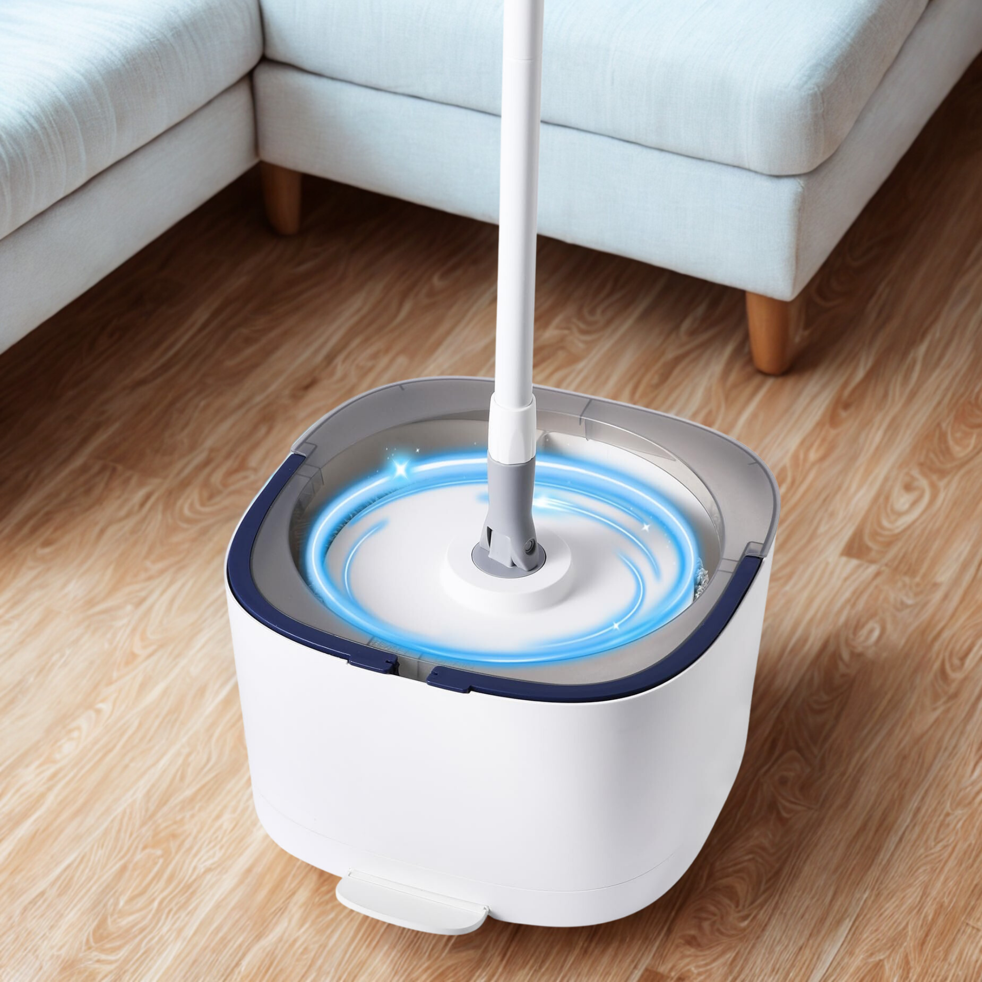 Spin Mop and Electric Bucket System, Unique Automatic Washing and Wring Electric Bucket, Upgrade Spin Mop Bucket with 2 Microfiber Cloths,Suitable for Hardwood Tile Marble Floor-White