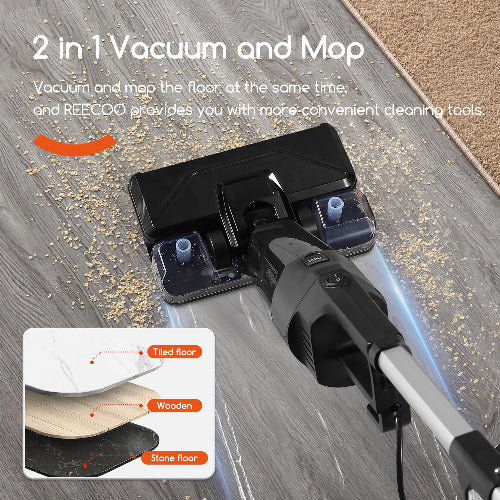 600W Black Stick Vacuum & Mop Combo - 25Kpa Suction, 3 Filters