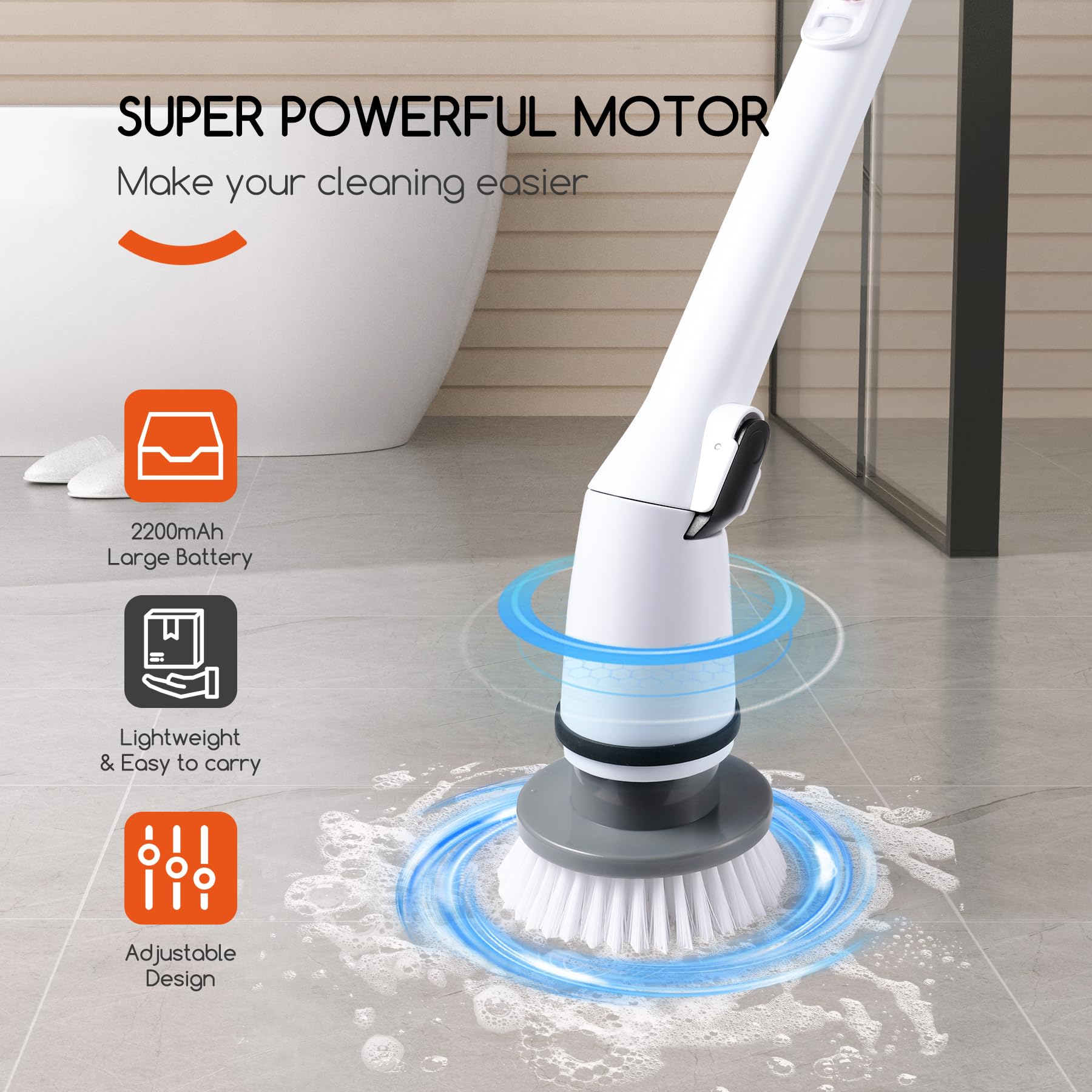 Cordless Electric Spin ScrubberPower Scrubber with 3 Replaceable Scrubbing Brush Heads for Cleaning Bathroom Bathtubs