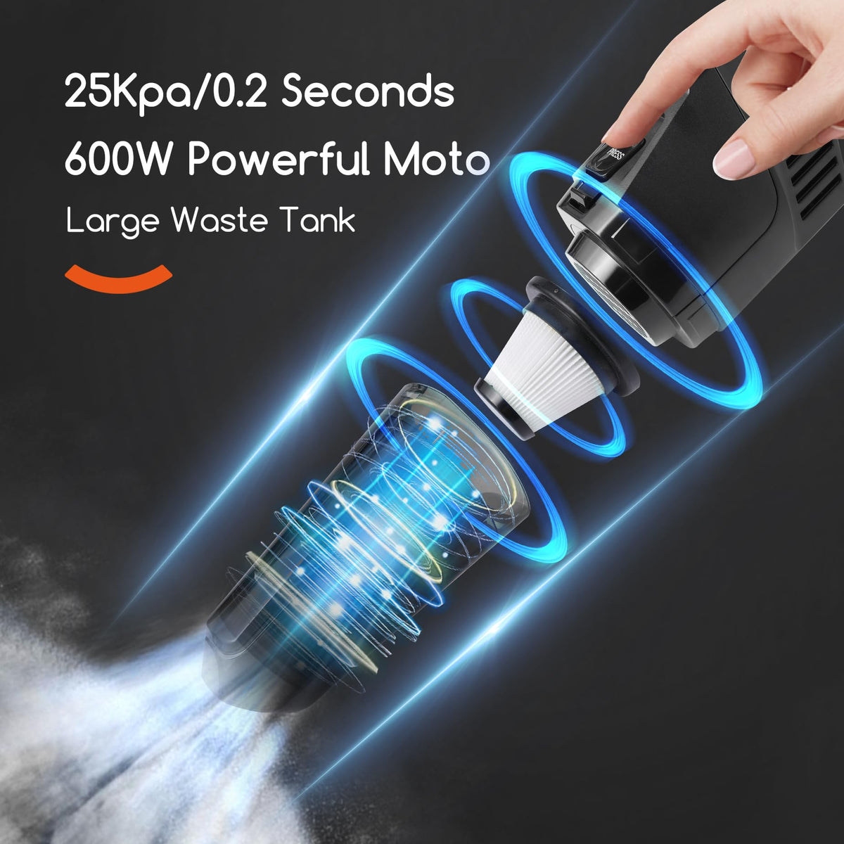 600W Black Stick Vacuum & Mop Combo - 25Kpa Suction, 3 Filters
