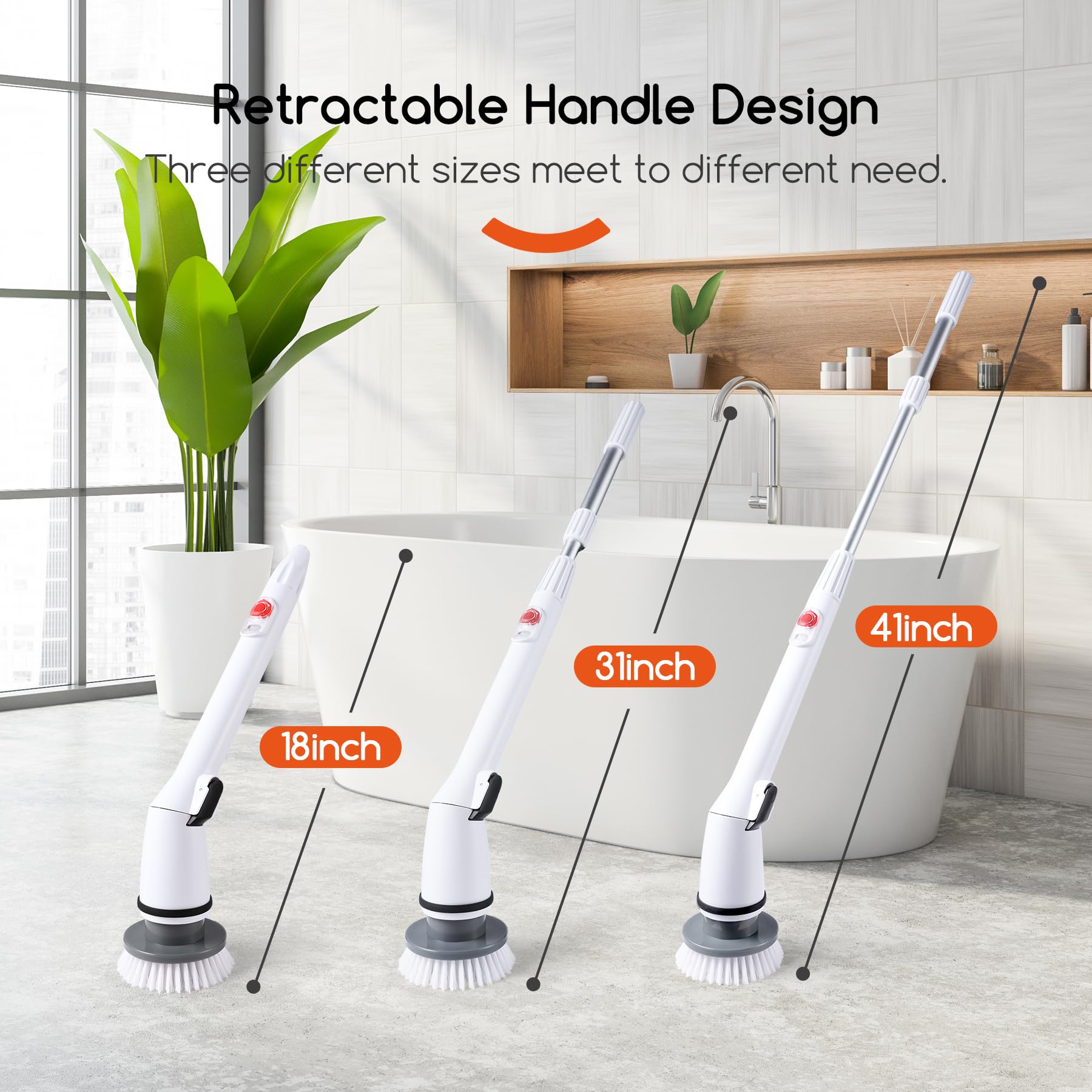 Cordless Electric Spin ScrubberPower Scrubber with 3 Replaceable Scrubbing Brush Heads for Cleaning Bathroom Bathtubs
