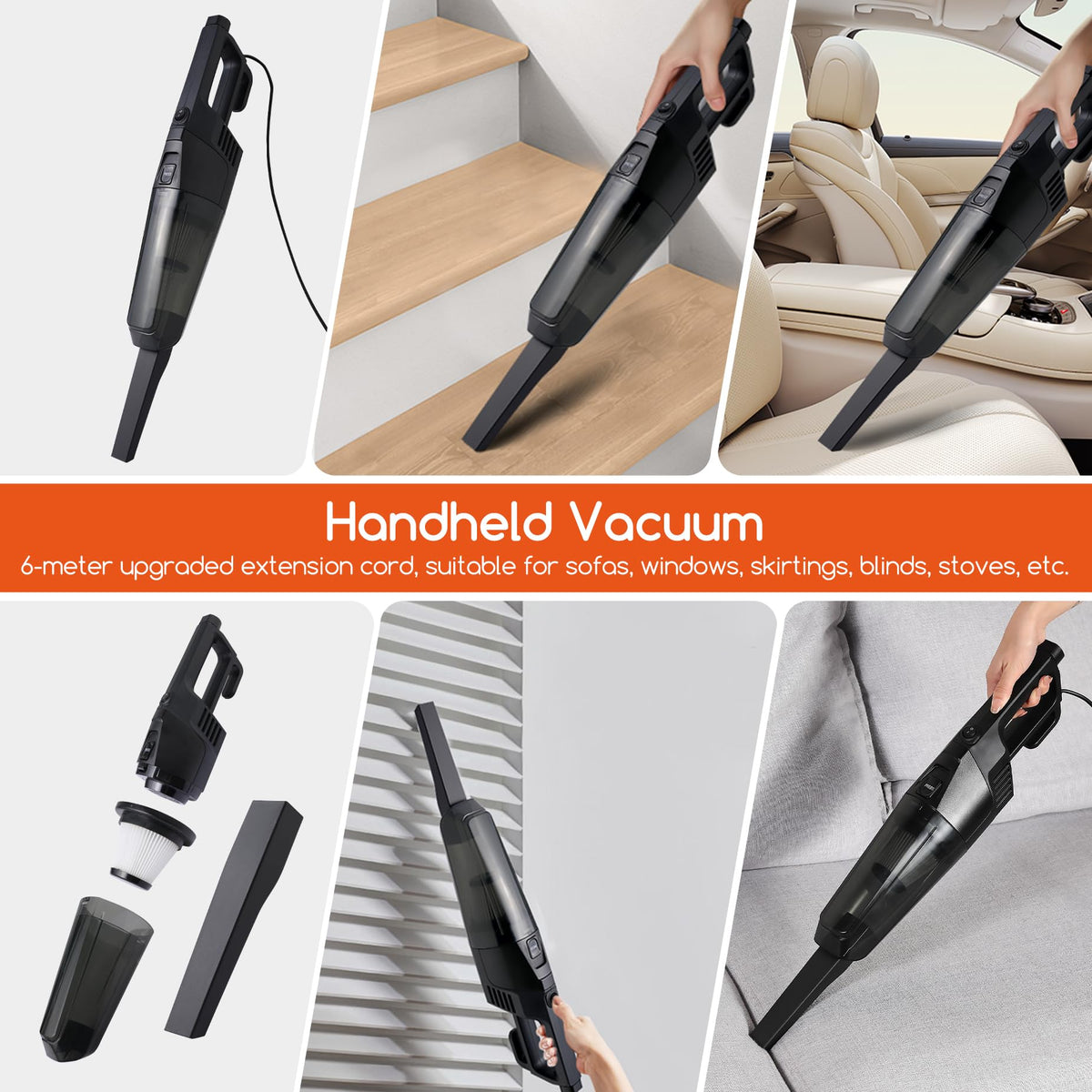 600W Black Stick Vacuum & Mop Combo - 25Kpa Suction, 3 Filters