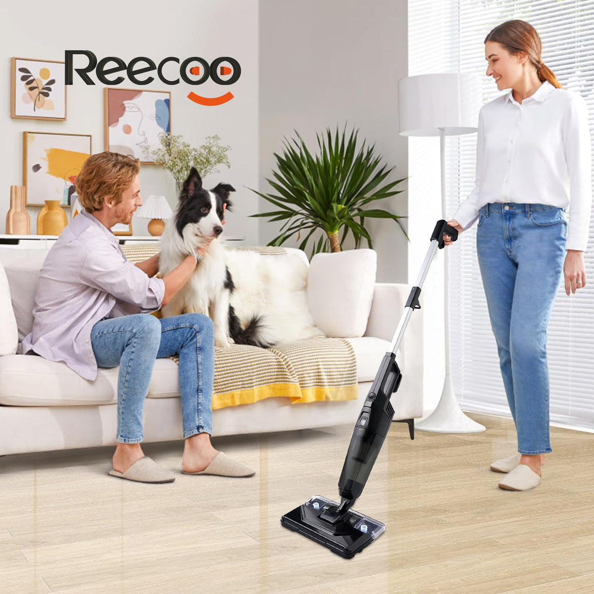 600W Black Stick Vacuum & Mop Combo - 25Kpa Suction, 3 Filters